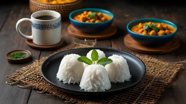 Delicious Noolappam and Idiyappam: Steamed Rice Noodles Accompanied by Curry and Coconut Milk