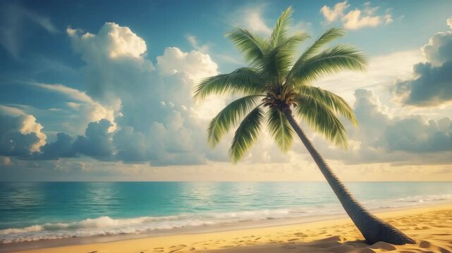 Beach of a tropical paradise featuring a palm tree
