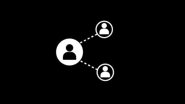Animation with network connection person icon isolated on black background. networking, social media connection concept sign. Share icon with 4k motion video.