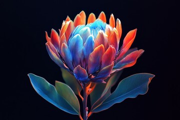 Vibrant flower blossom in bold hues against a dark backdrop.
