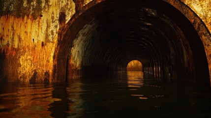 Naklejka premium Rusty tunnel submerged in water