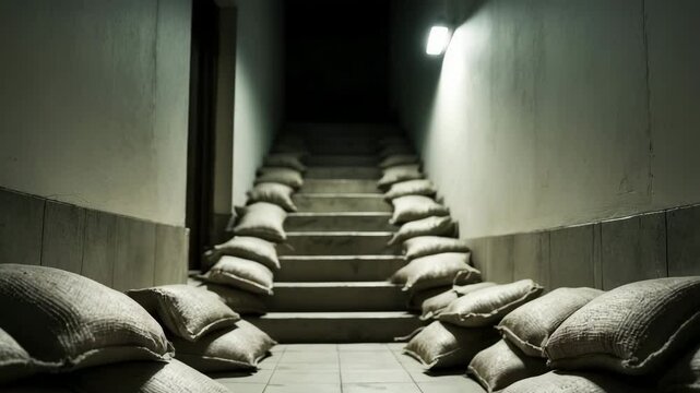 Concrete steps leading to entrances