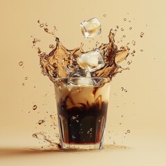 Refreshing coffee splash action home bar beverage photography studio lighting close-up dynamic drink concept