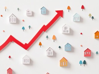 Rising Real Estate Market Colorful houses and upward arrow