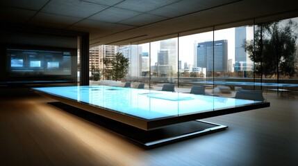 Fototapeta premium Futuristic, interactive meeting table in modern office