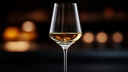 Empty wine glass, golden liquid