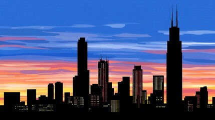 Fototapeta premium Silhouette of Chicago skyline at sunset