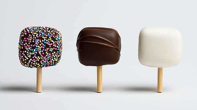 Three square chocolate covered treats on sticks
