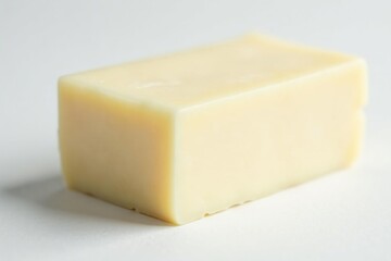 Block of creamy white cheese, stark white setting, product, background, healthy