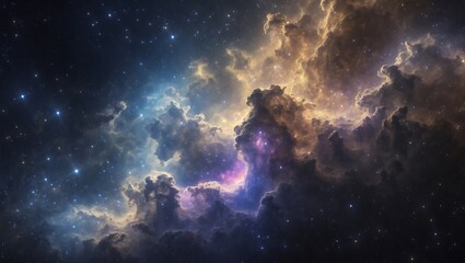 Fototapeta premium Colorful nebula with swirling clouds of gas and dust in space.