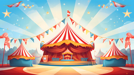 Circus Stage Performance Scene Vector Illustration for Entertainment Events Promotion