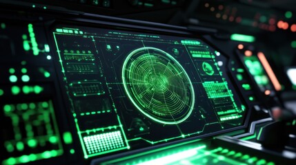 Fototapeta premium Futuristic cockpit display with green holographic data