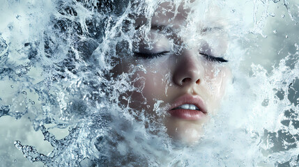 Explosive water splash frozen in time. [Frozen Time] | Celestial Freeze | cosmic chill. Illustration