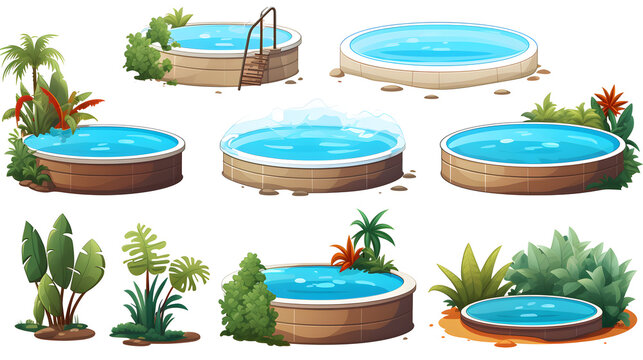 Professional Swimming Pool Illustration Set for Graphic Designs and Architecture Projects