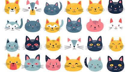 Obraz premium Square Abstract Faces of Cats with Emotional Expressions for Design Projects