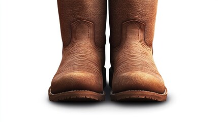 Close-up of a pair of worn brown leather cowboy boots isolated on white.