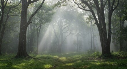 Obraz premium Forest with sun rays (Photo)