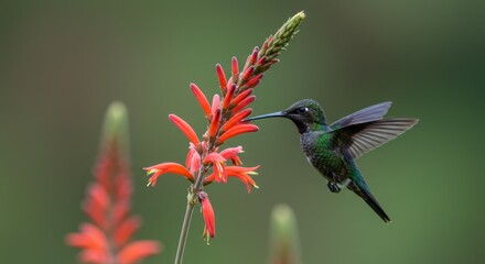 Hummingbird and Red Flower (Photo)