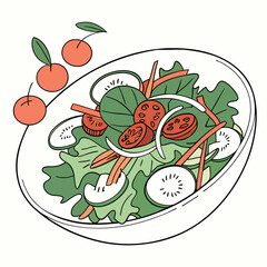 Vegetable Salad With Orange Dressing On White Background Simple Illustration