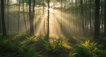 Obraz premium Forest Sunlight, Rays of Light (Photo)