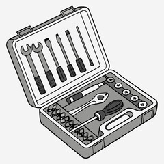 Toolbox Filled With Different Tools Wrench Screwdriver Repair Set Design