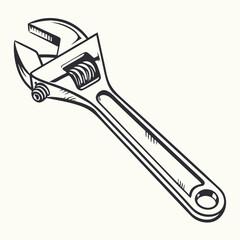 Adjustable Wrench Illustration Tool For Construction And Repair Works Detailed Design