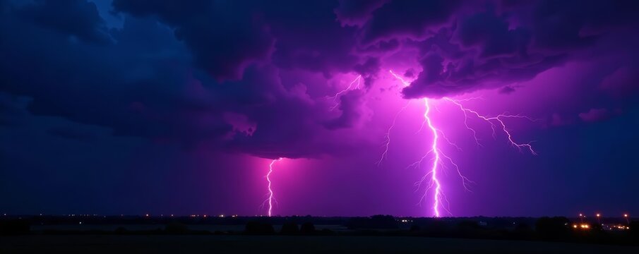 Stunning display of colorful lightning strikes during a night storm, thunder, beautiful, lightning - Powered by Adobe