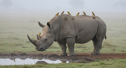 Fototapeta premium Rhino and Birds: Nature's Harmony (Photo)