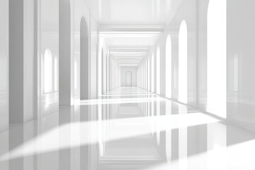 Fototapeta premium Long Monochrome Corridor With Reflective Floor