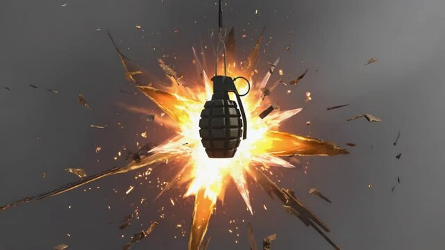 Exploding bomb with fiery sparks and smoke. Danger and destruction concept.