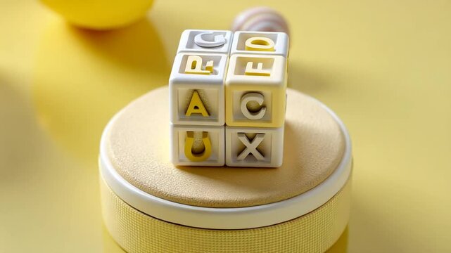 Wooden rolling alphabet blocks with close-up texture on golden background - Video 4K UHD 60 fps
