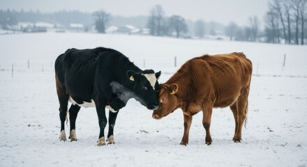 Cows in Winter Landscape - Photo