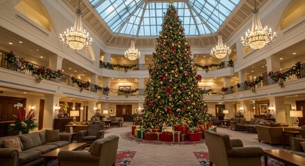 Grand Hotel Lobby with Christmas Tree - Photo