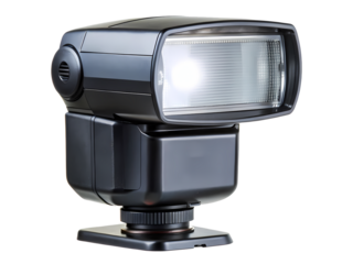 Studio shot of a professional electronic flash unit with a transparent background