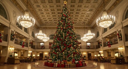Grand Christmas Tree in Hotel Lobby - Photo
