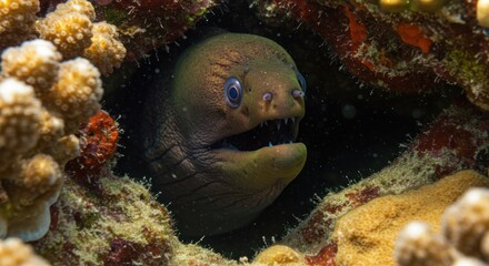 Moray Eel in Coral Illustration