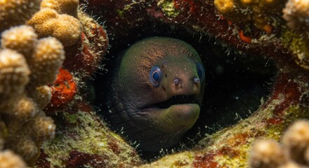 Moray Eel in Coral - Photo