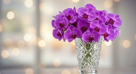 Purple Orchids in Crystal Vase - Photo