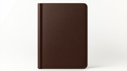 Closed brown leather portfolio isolated on white.