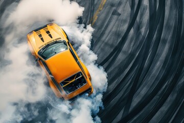 top view of driver drifting car