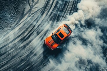 top view of driver drifting car