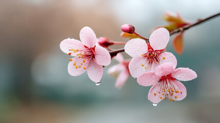 Morning dew on cherry blossoms - delicate spring elegance