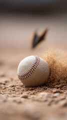 Exciting baseball action with bat hitting ball and dirt in motion