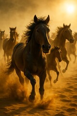 Naklejka premium Wild Horse Stampede in the Desert