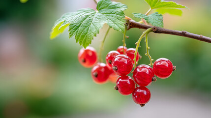 Obraz premium Vibrant currant branch with red translucent berries in soft natural light