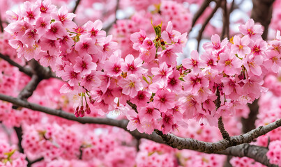 Stunning close-up of delicate pink cherry blossoms in full bloom, showcasing intricate details and vibrant color.  Perfect for spring themes, nature, and floral designs.