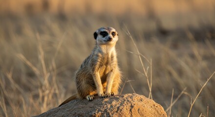Fototapeta premium Meerkat sitting on a rock - Photo