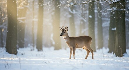Deer in Winter Forest - Photo