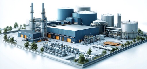 Fototapeta premium Modern Industrial Complex: A 3D Render of a State-of-the-Art Manufacturing Facility
