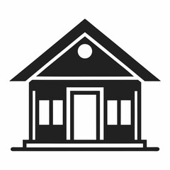 Small bungalow home black vector icon on white background.